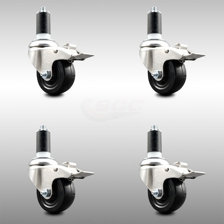 Service Caster 3.5 Inch 316SS Soft Rubber Swivel 1-1/4 Inch Stem Caster Set Lock Brake SCC SCC-SS316TTLEX20S3514-SRS-114-4